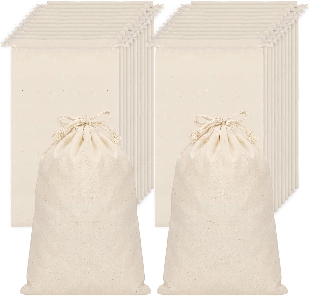 Katoenen trekzakjes 20 x 30 cm - set van 24 - herbruikbaar - perfect voor cadeauverpakking - ShopVlot