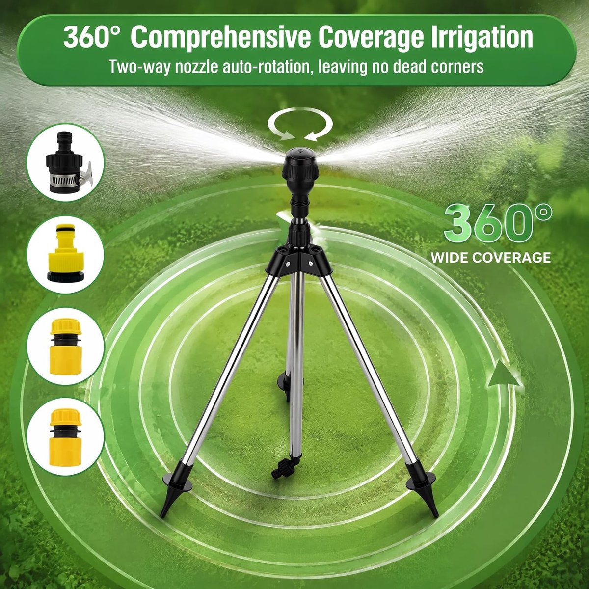 Rotating Tripod Sprinkler - 360° Automatische Rotatie - Instelbare Bereik 6-24 m - Ideaal voor Grote Tuinen - ShopVlot