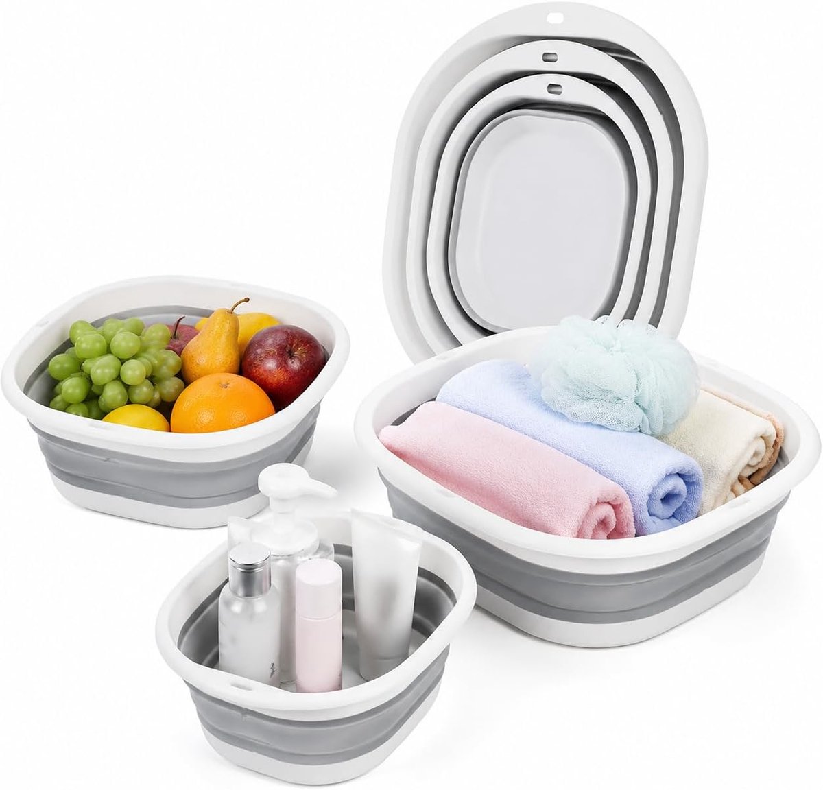 Vouwbare wasbak set van 3 - verschillende maten - robuust materiaal - ideaal voor camping - ShopVlot