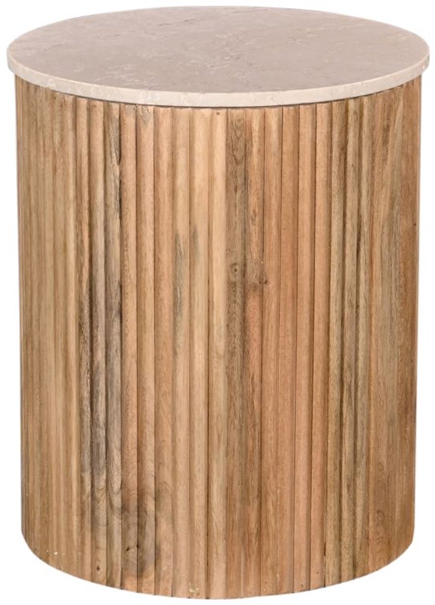 Giga Meubel Bijzettafel Davi Rond - Marmer/Hout - Naturel - 45x45x55cm