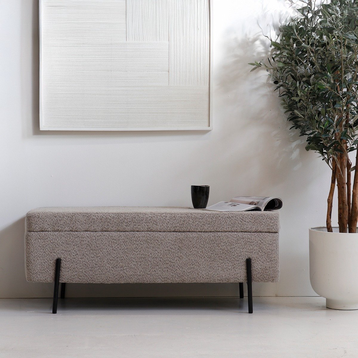 Giga Meubel Opbergbank Jari - 110x45x40cm - Taupe Bouclé