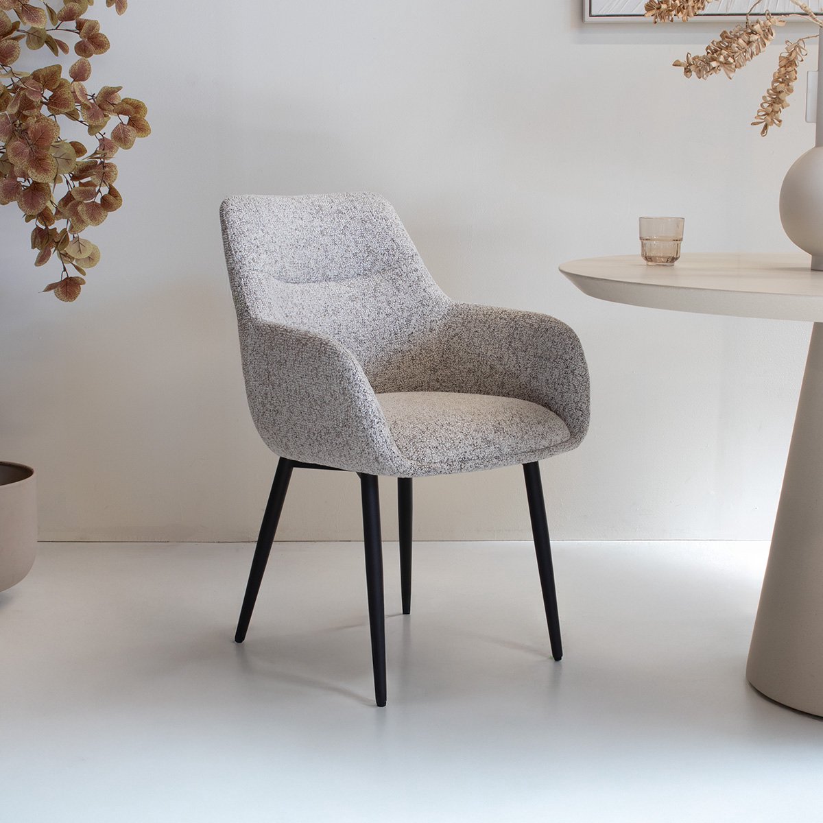 DÉJA Living Eetkamerstoel Noé - Beige/Zwart - Zithoogte 47cm - Set van 2