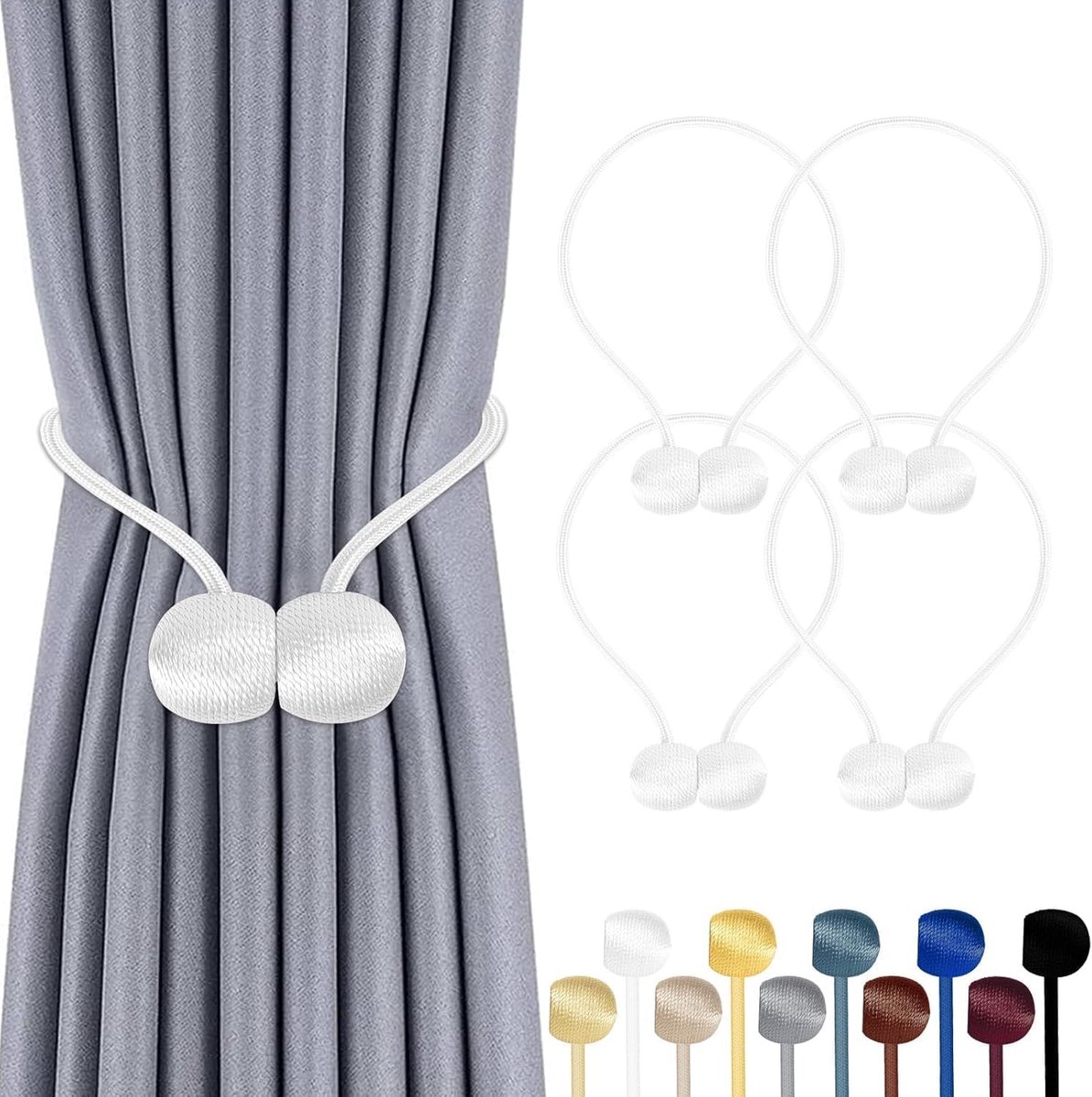 TopHomer Magnetische gordijngordijnhouders, 4 stuks, 10 kleuren, voor woon-/slaapkamer, badkamer en eetkamer, past bij - ShopVlot