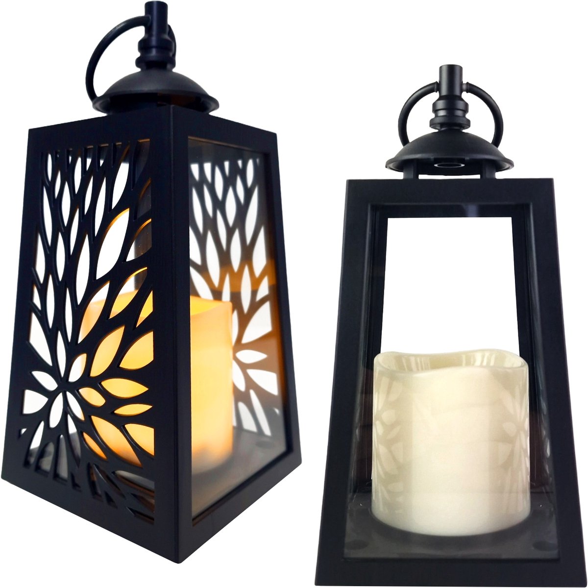 Decoratieve LED Lantaarn met Kaars - Zwart