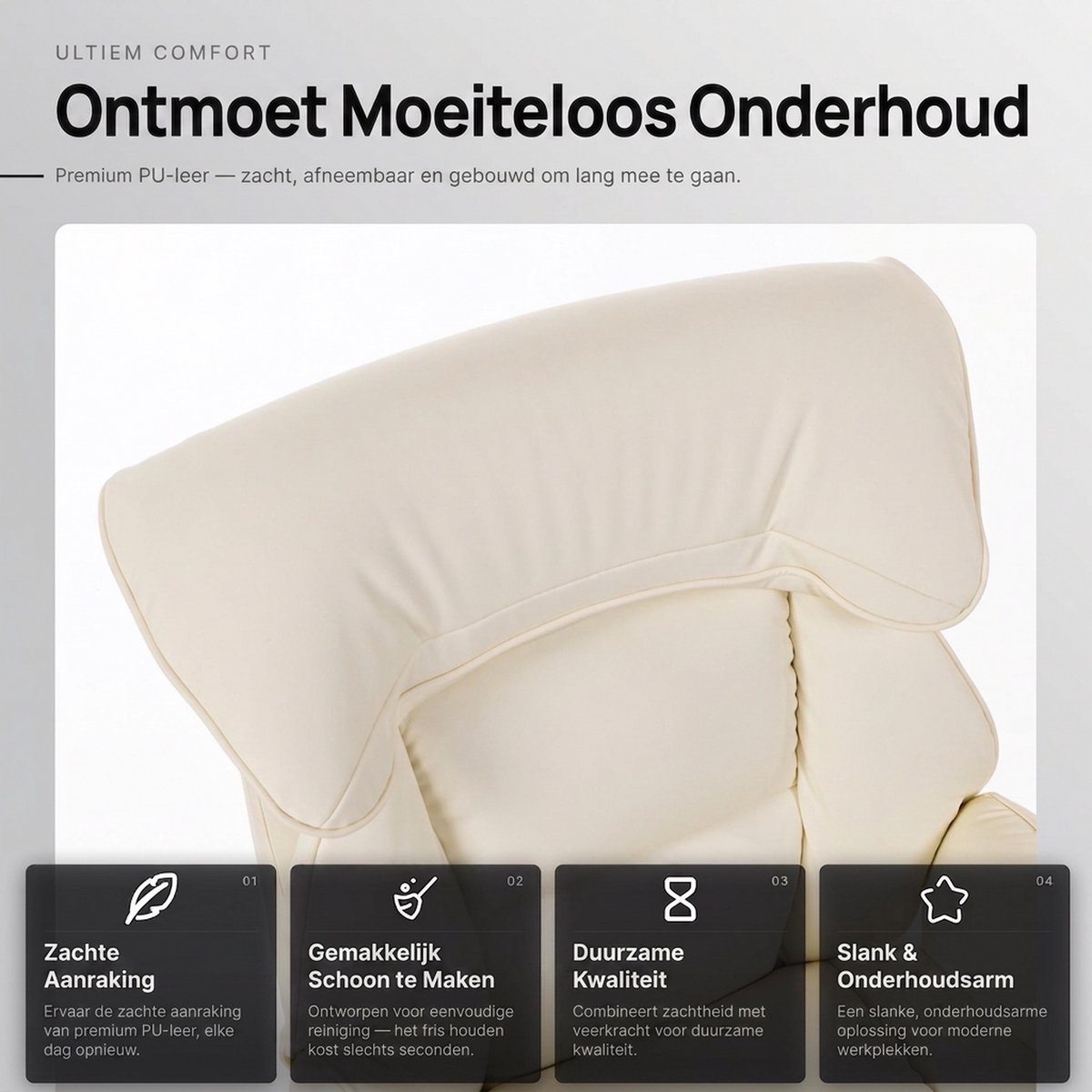 Dowinx - Gamestoel - Gamestoelen - Verstelbare Gamingstoel - Ergonomische Bureaustoel - Grote Bureaustoel - Game stoelen - Bureaustoel pocketvering - Game bureaustoel - chair - PU - Wit thumbnail 6