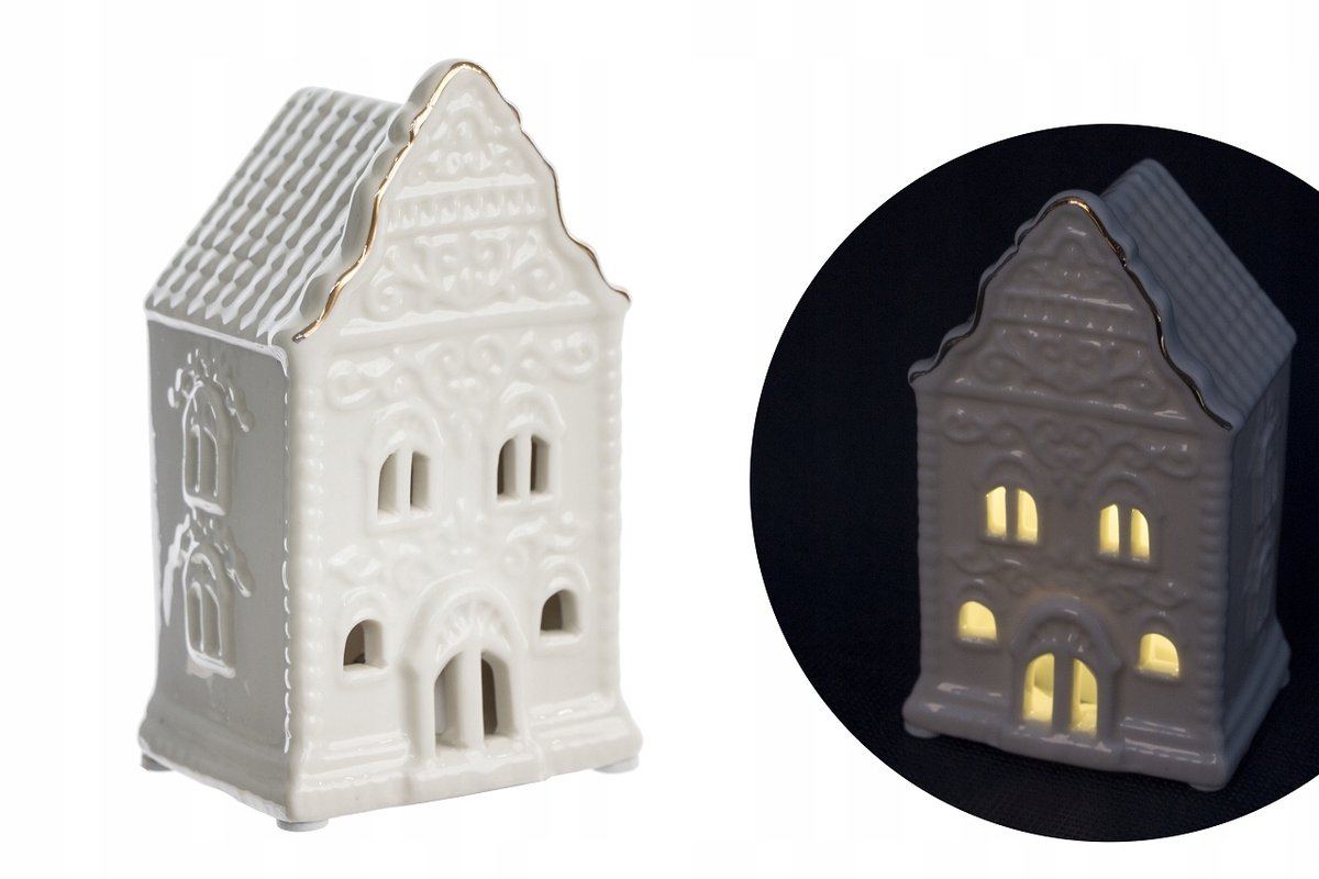 Decoratieve Witte Keramische Huisje met LED Verlichting 11.5cm