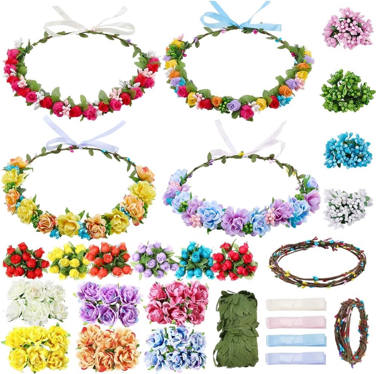 DIY Kunstbloemen Krans Set - 30 Stuks Rozen en Bessen - Creatieve Knutselkit - ShopVlot