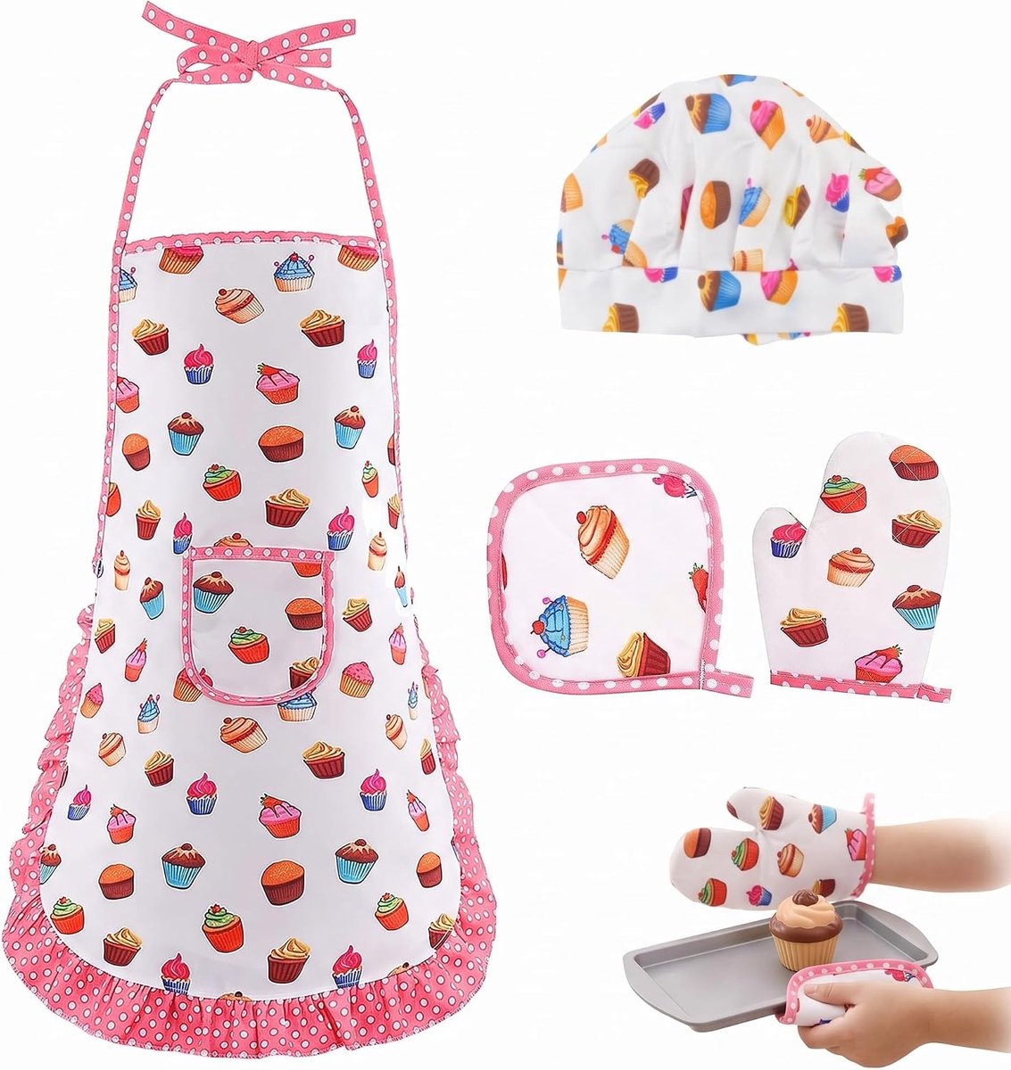 Schort voor jongens en meisjes - 4-delige kinderkookset - verstelbaar en waterdicht - perfect voor koken en bakken - ShopVlot