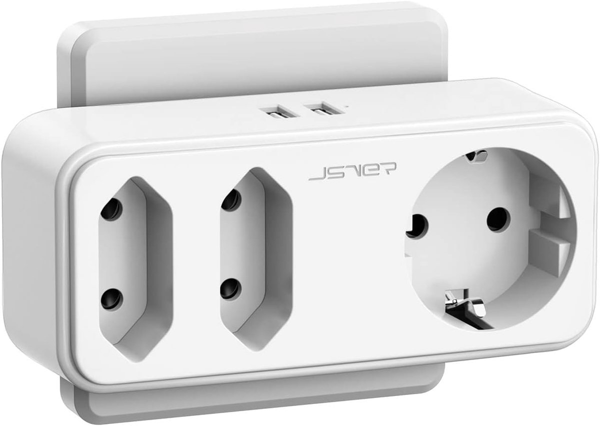 Wandcontactdoos met 3 Stopcontacten en 2 USB Poorten - Compact en Draagbaar - Ideaal voor Thuis en Op Reis - ShopVlot