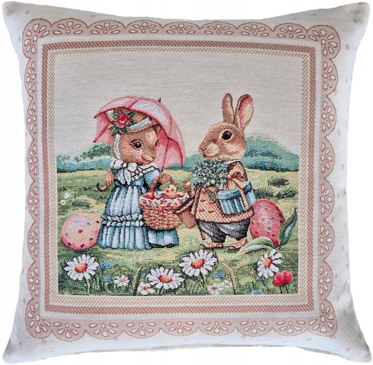 Paaskussenhoes DW01A met Elegante Konijntjes - 45x45 cm