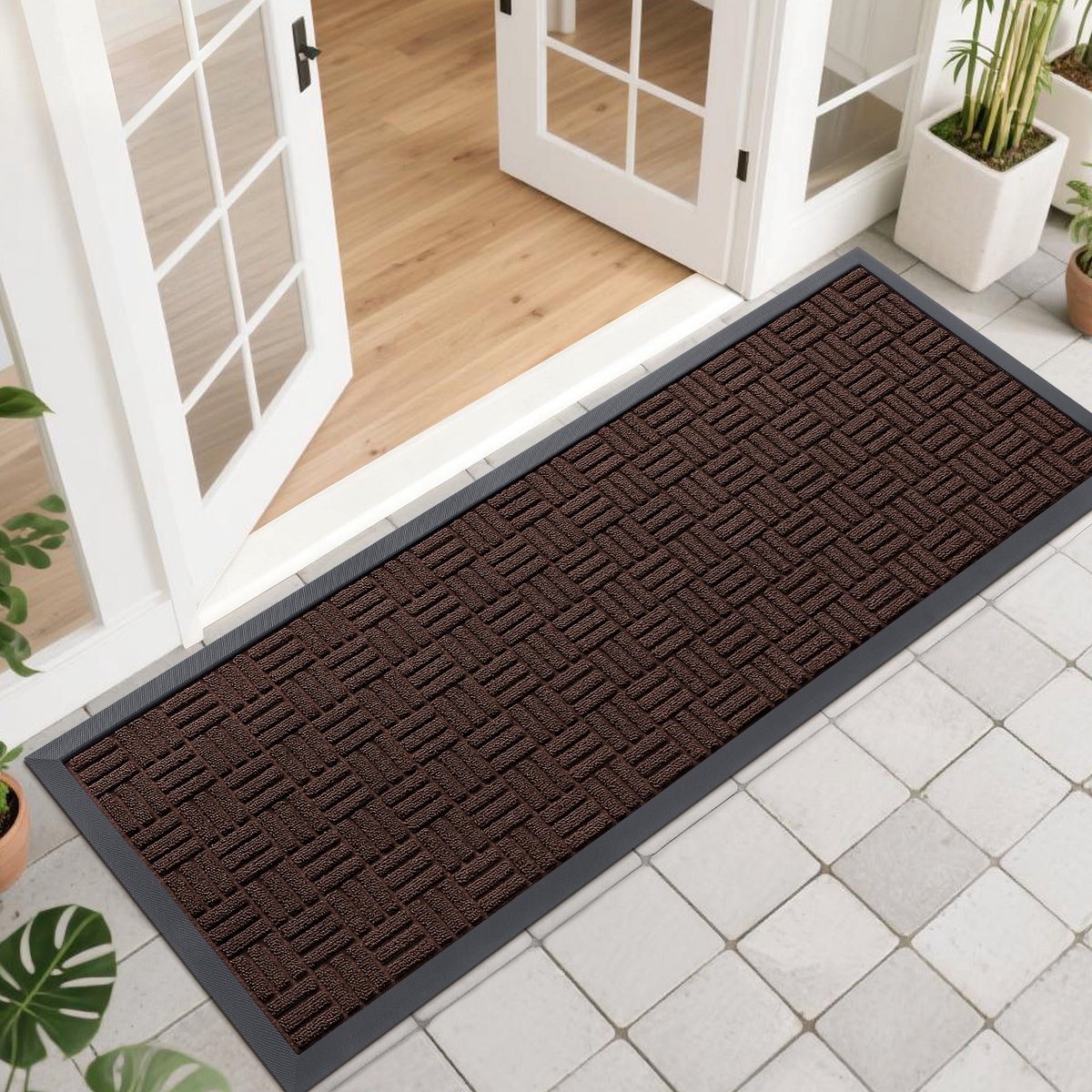 Olanly Deurmat - Antislip Deurmat - schoonloopmat - Buitenmat - 43x120cm - Bruin