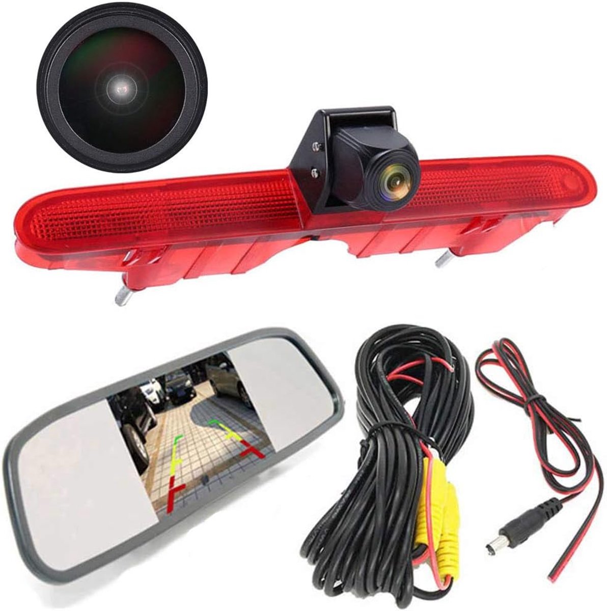 Super HD Night Vision Camera Set with Rearview Mirror Monitor, Brake Light Rear View Cameras for Fiat E-Doblo - ShopVlot