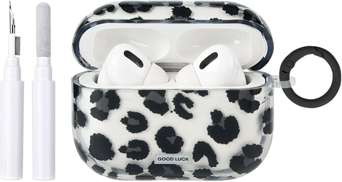 Compatible with AirPods Pro 3 Generation Protective Case with Cleaning Kit, Cute Transparent Black Leopard Print - ShopVlot