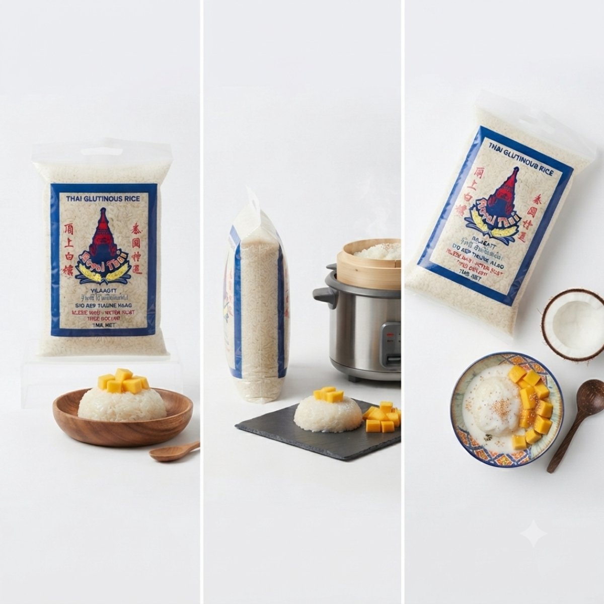 Koninklijke Thaise Kleefrijst - Premium Sticky Rice - Grootverpakking 1 x 1 KG - Authentieke Thaise A-Kwaliteit - Long Grain White Met Kajal Sticker
