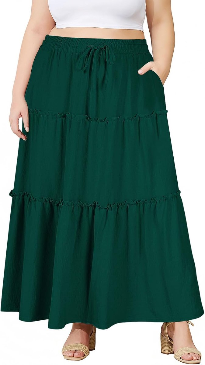 Moon Wood Maxi Skirt Women Long Stretch High Waist Long Basic Summer Skirt Skirts with Pockets Plus Sizes - ShopVlot