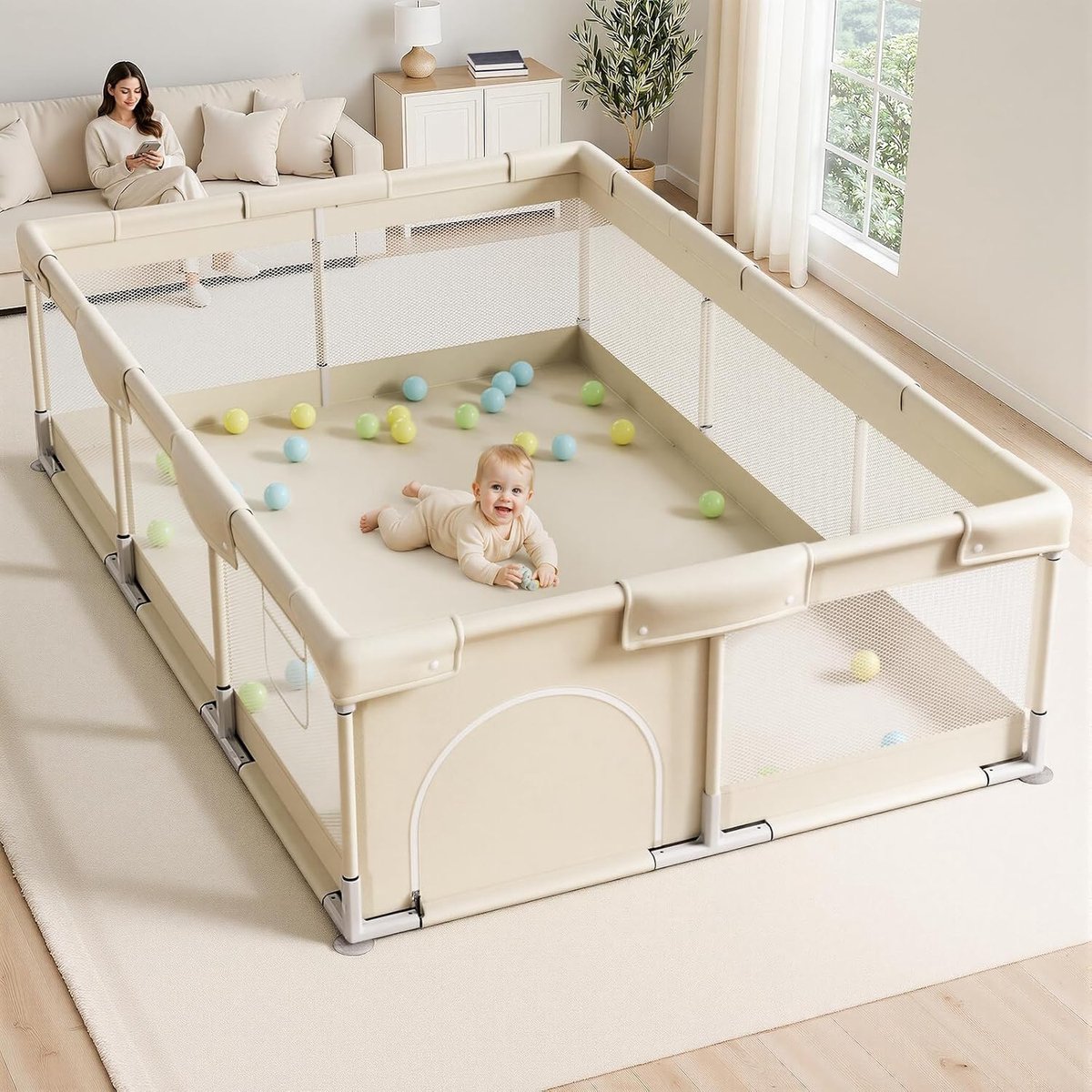 Extra grote box voor baby's, beige - 120 x 180 cm XXL box