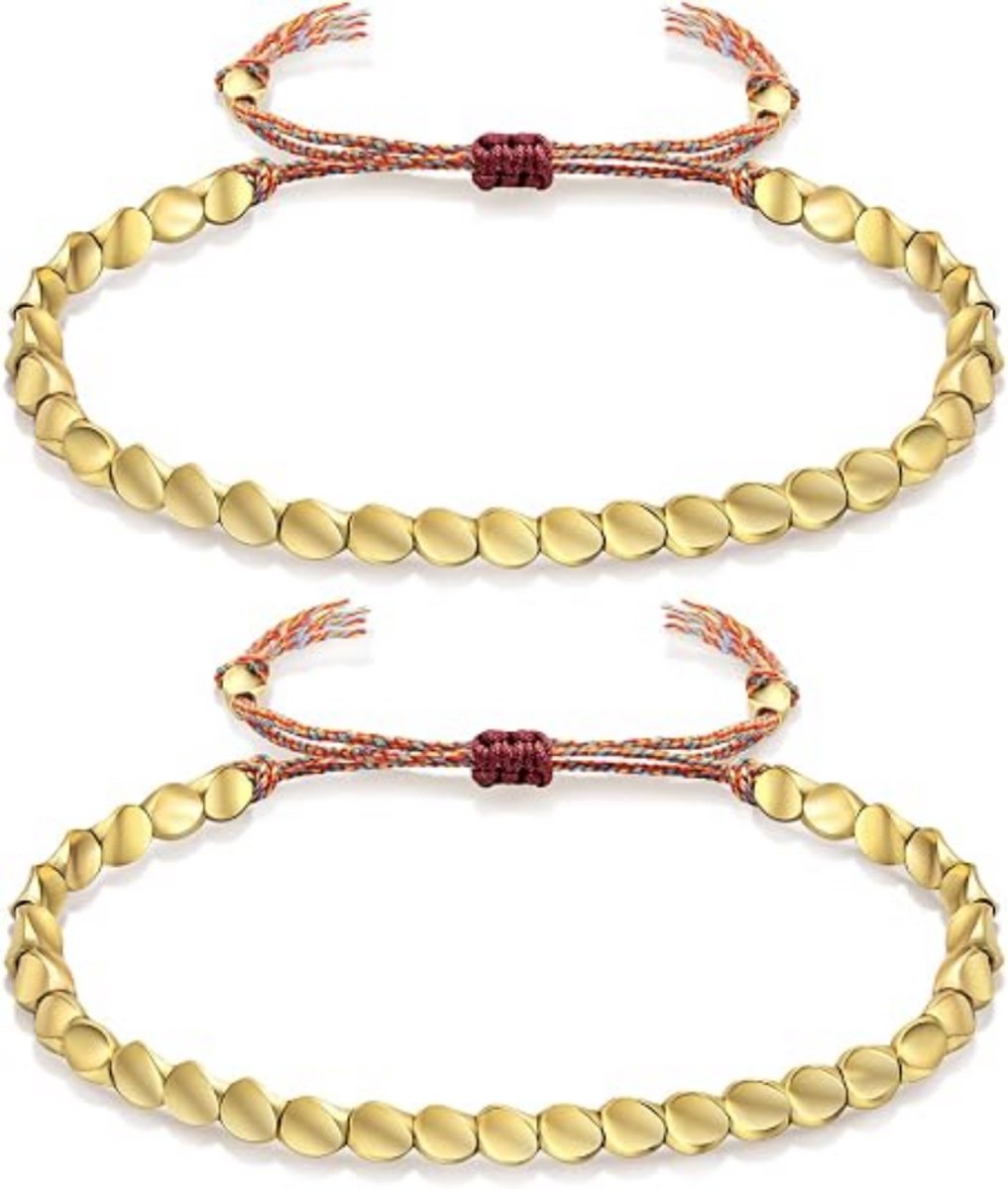 Handgemaakte koperen kralenarmband – Verstelbare, handgeweven koperen armbandset – Unisex – Cadeau – 2-delige set