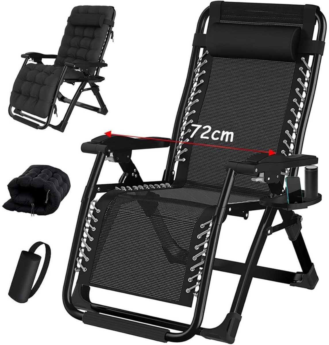 JCP® Tuinstoelen - Tuinstoelen Verstelbaar - Opvouwbare Tuinstoelen - Zwart - 53cm x 72cm x 113cm