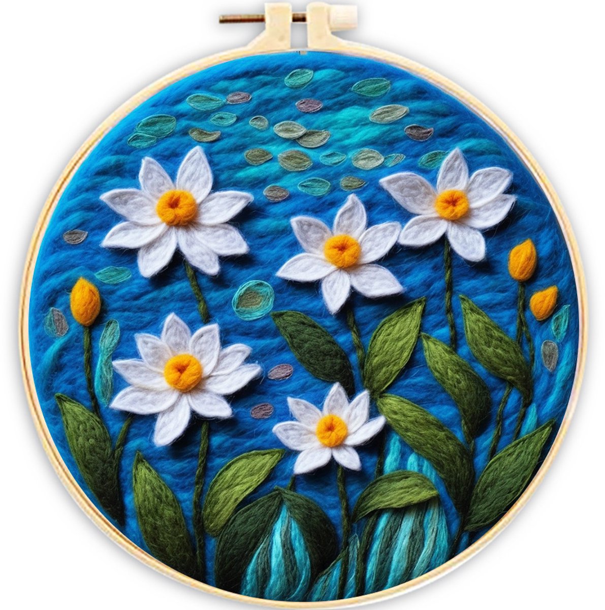 Casalora Borduurpakket – Punch-needle-pakket – Naaldviltpakket – DIY-startpakket voor wolvilten – Inclusief mini-schildersezel – Ontwerp met natuurlandschap – Geschikt voor beginners en knutselliefhebbers – Blauw & wit