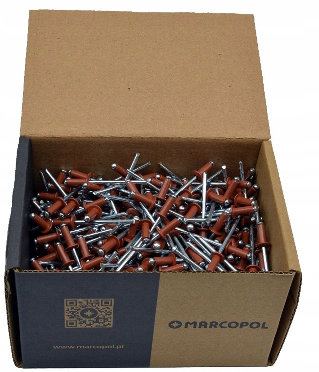 500x Popnagels 4,8x10mm Alu/Staal Platkop RAL 8004 Koperbruin