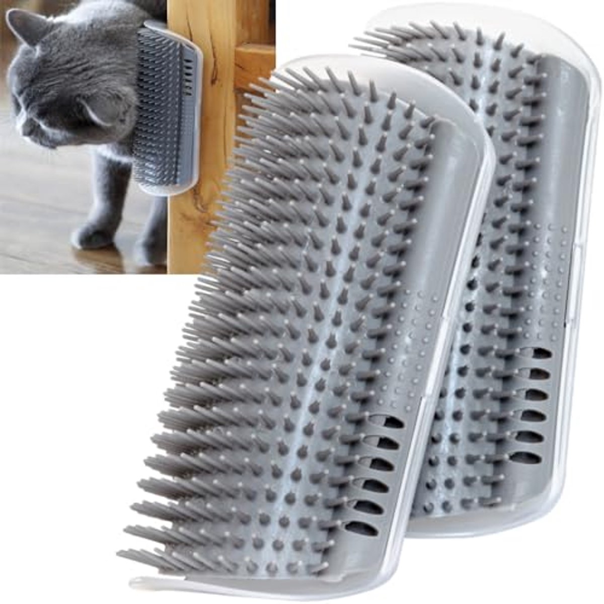 2‑stuks verlengde kattenwrijfborstel 15,5 cm - hoekwand massagetool voor katten