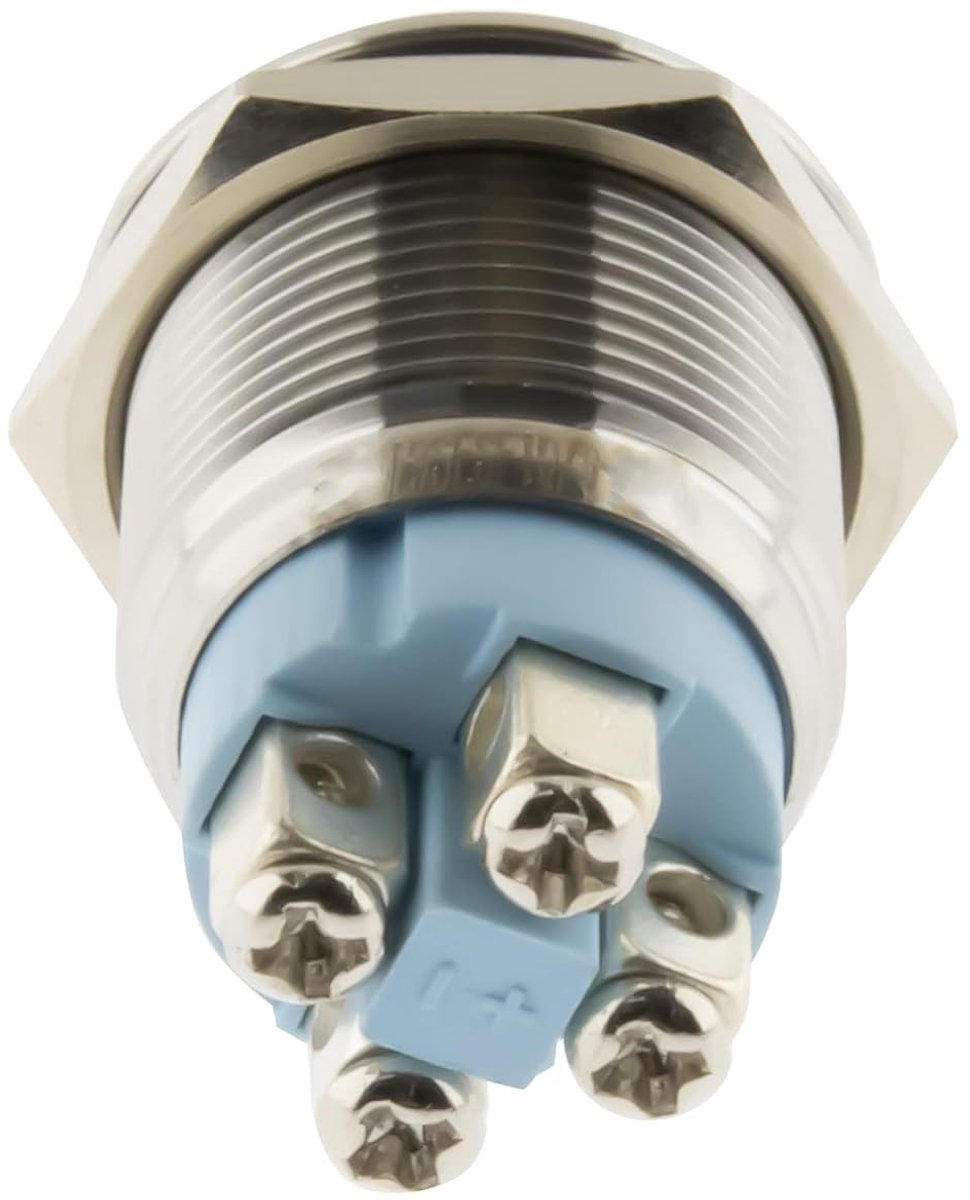 Drukknop 19 mm - RVS - Verlichte kracht symbool in blauw - Tactiele bediening - ShopVlot