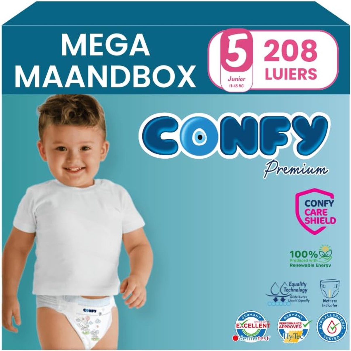 Baby luiers maat 5 - Mega maandbox - 208 stuks - Dermatologisch getest - Tot 12 uur droog - Luxento