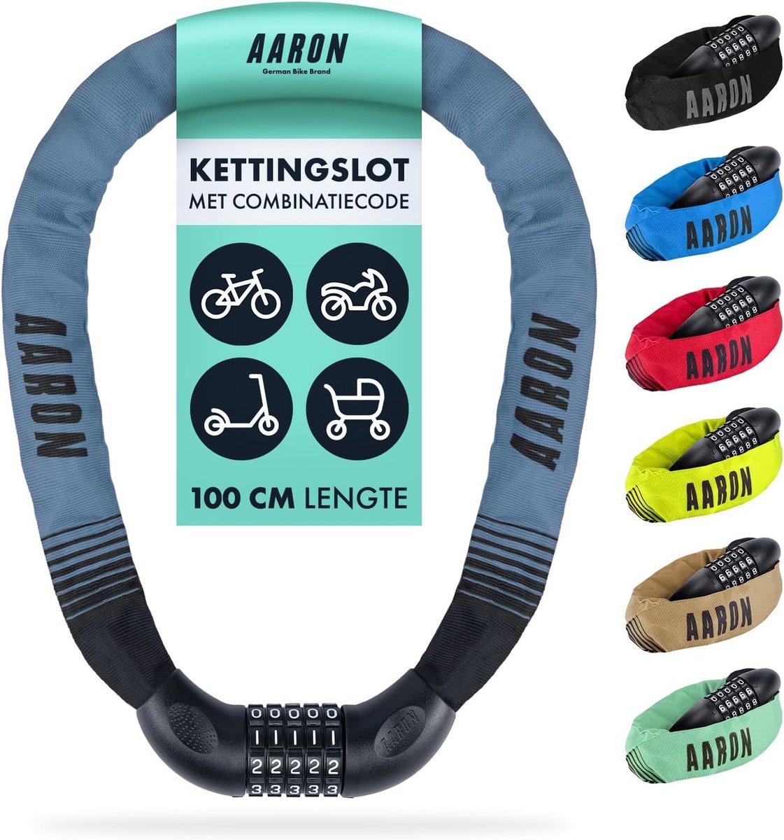 Fietsslot kind - Grijs-blauw - 100 cm - 5-cijferige code - Voor fietsen en e-scooters