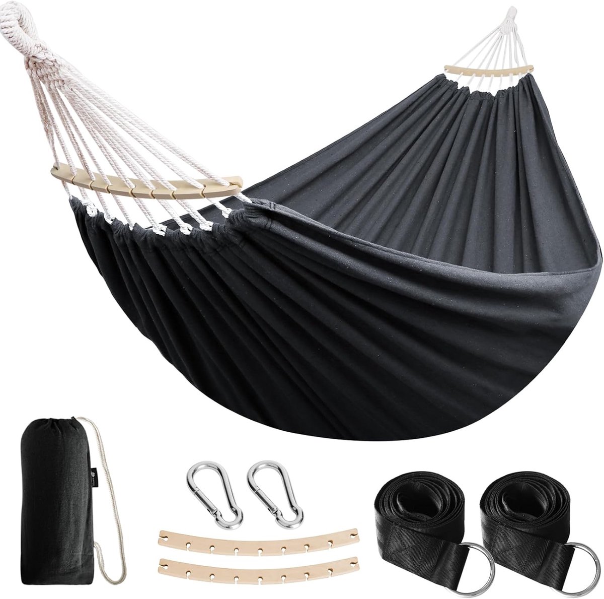 Hangmat - 40 cm houten stang - draagbaar en comfortabel - ideaal voor tuin en strand