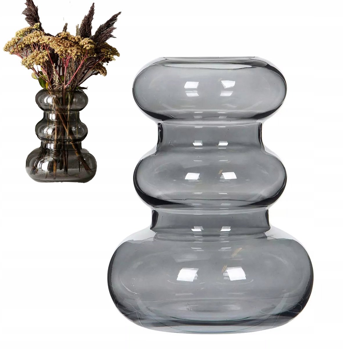 Stijlvolle Grijze Glazen Vaas - 24 cm Hoog