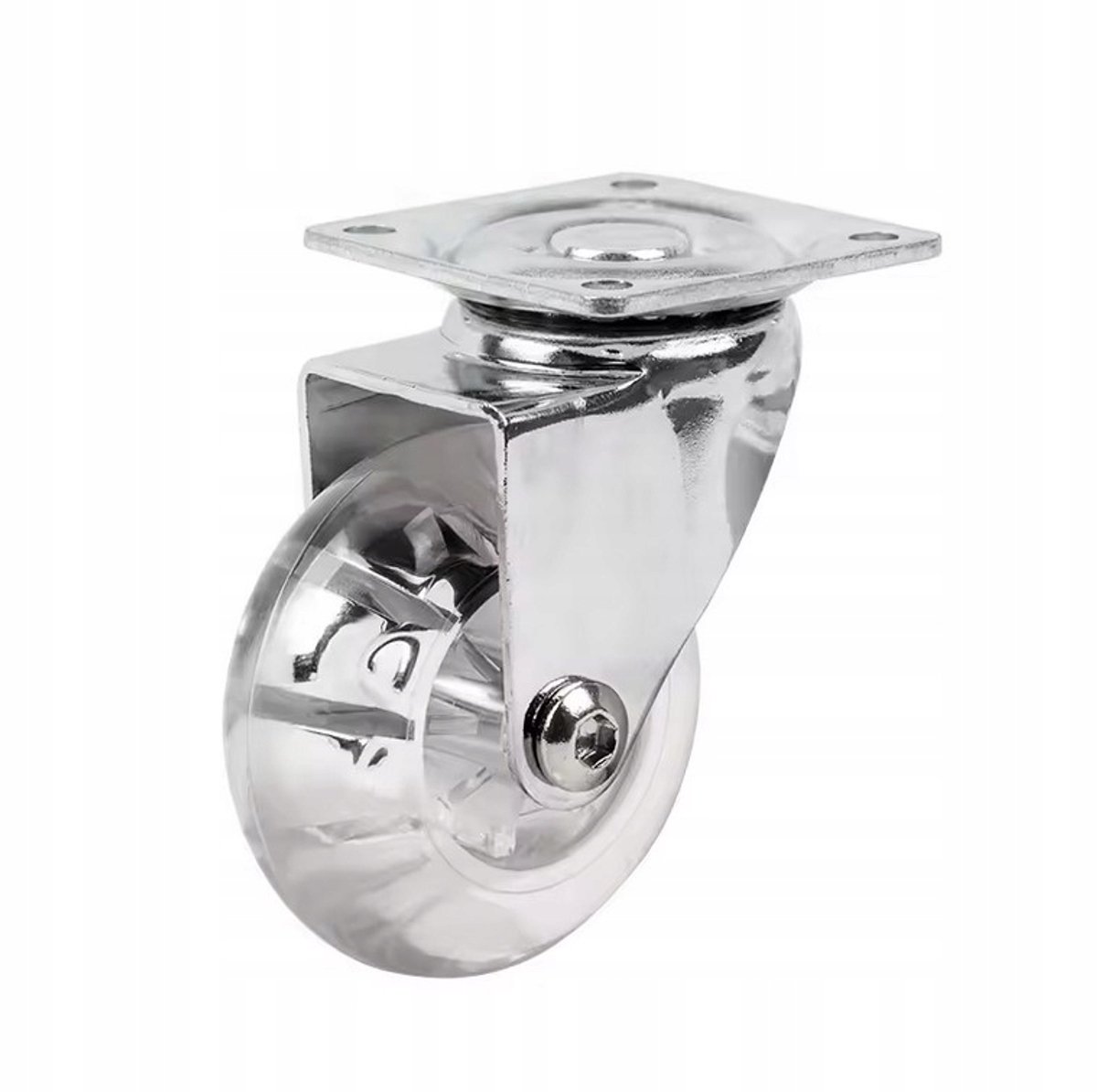 Transparant meubelkastwiel 50mm, 40kg, draaibaar, zonder rem