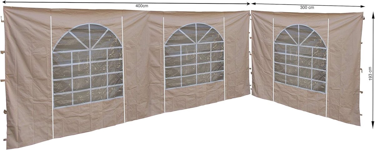 Zijwanden voor paviljoen 300x193cm - PVC raam - zandkleur - bescherming tegen wind en inkijk
