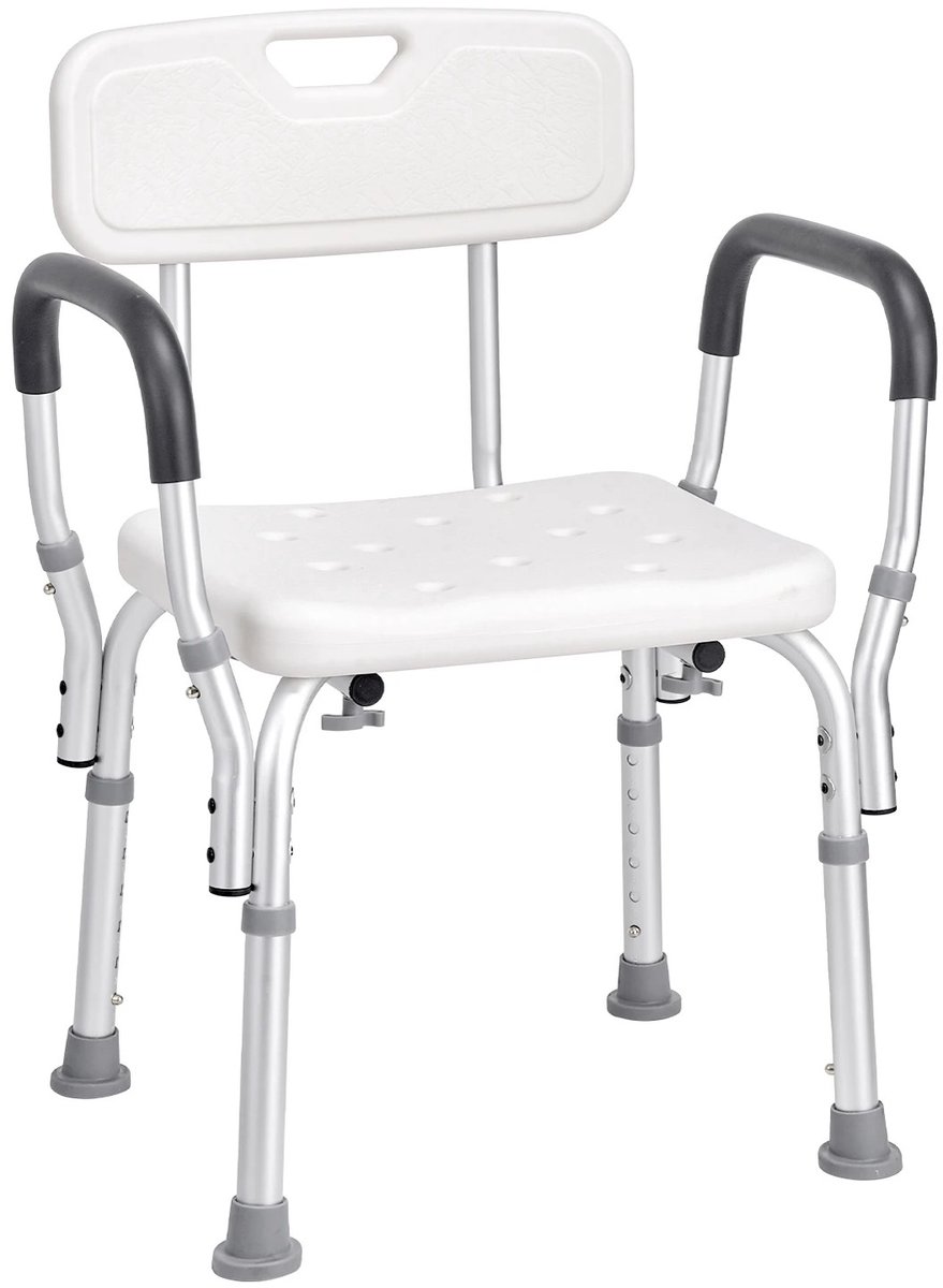 UrbanSelect DoucheStoel - DoucheKruk - Verstelbare zithoogte tot 52cm - Belastbaar tot 159kg - Anti-slip armleuning en voeten - Wit