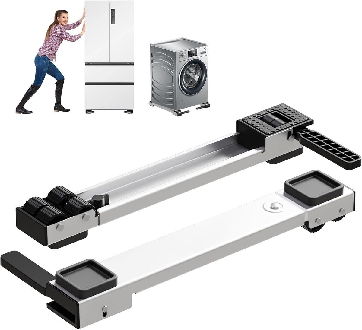 Wasmachine verhoger - Grijs - 50-80 cm Verstelbaar - Stabiel Koolstofstaal Onderstel met Wielen - Voor Huishoudelijke Apparaten