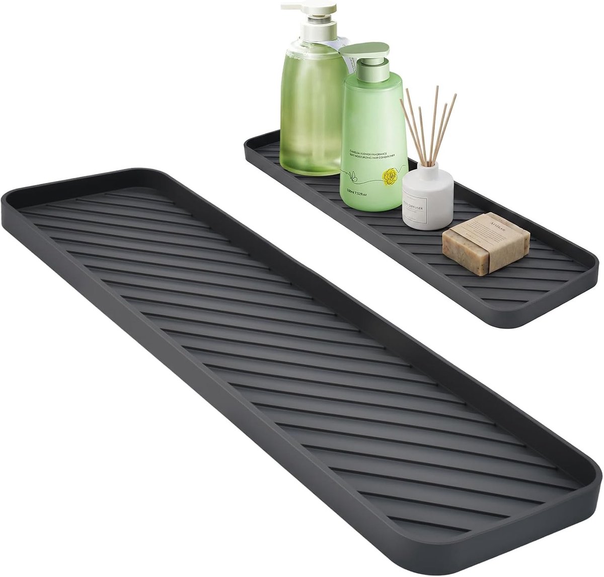 Gootsteenorganizer - Donkergrijs - 40,2 x 11 cm - Siliconen Afdruipmat met Antislip Ondergrond - Voor Keuken en Badkamer