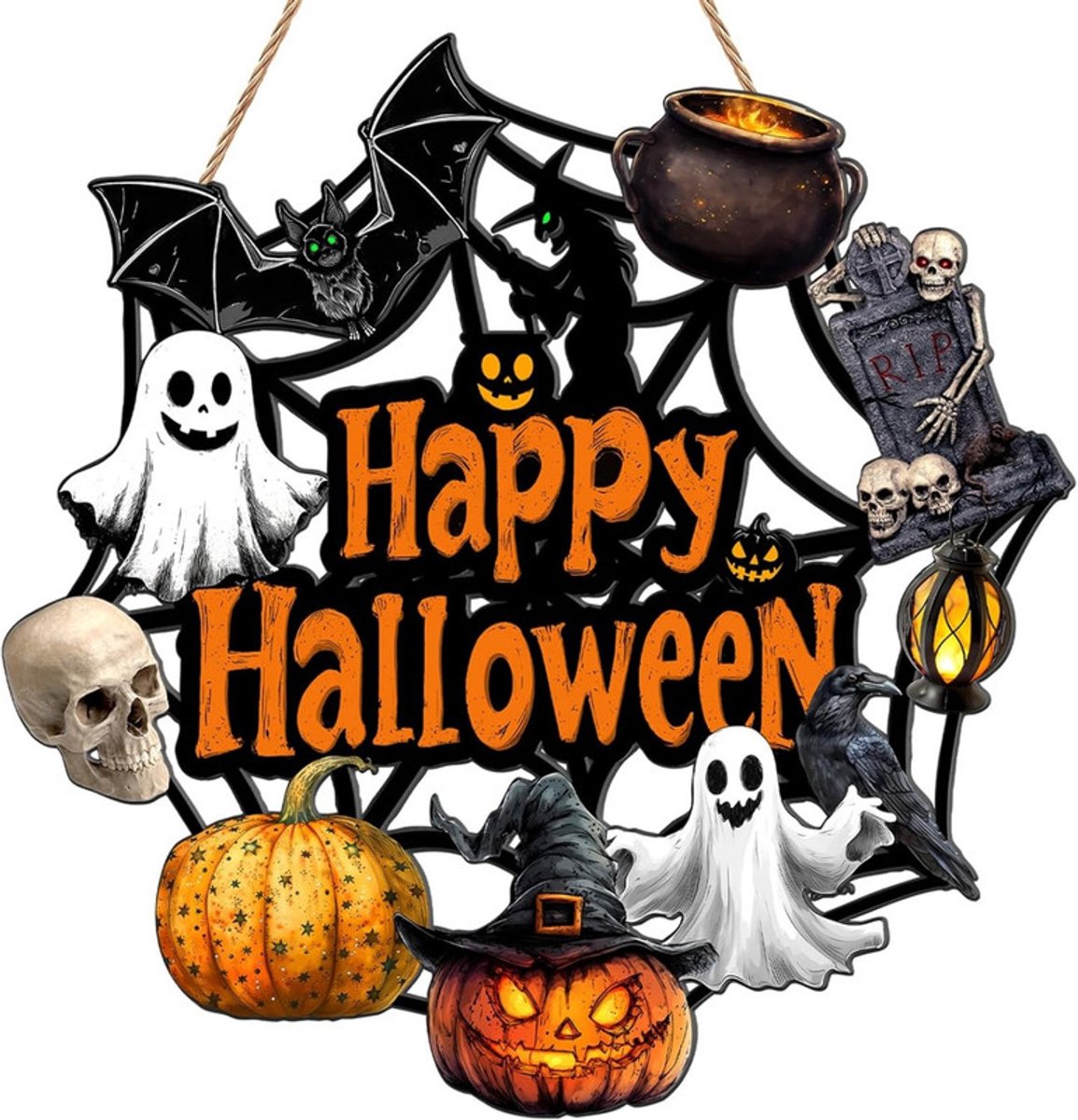 Hangend pompoenornament – ​​29 x 40,5 cm – Houten Halloween-bord voor de voordeur – Halloween-deurbordje – Wandhanger – Decoratie voor deur en muur – Pompoen-wanddecoratie – Sfeervolle decoratie voor Halloween-feest – Hangend bord voor huis, terras