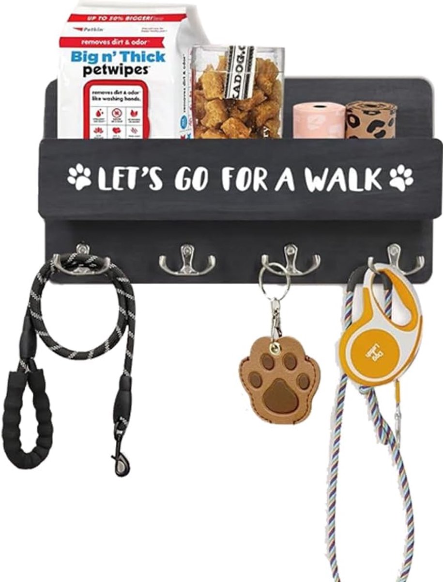 Hundred Threefold Hanger with Shelf and Wall Hooks for Organizing, Wall Hooks for Dog Leash, Entrance, Black - ShopVlot