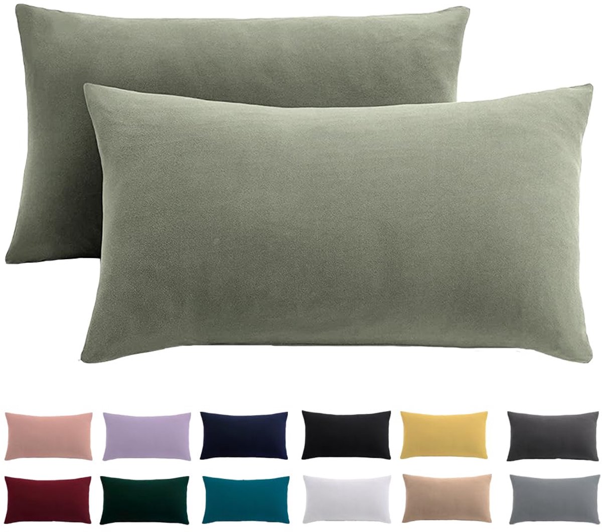 Famanu Kussensloop set van 2, hoofdkussenslopen van 40 x 60 cm in saliegroen, 100% microvezel