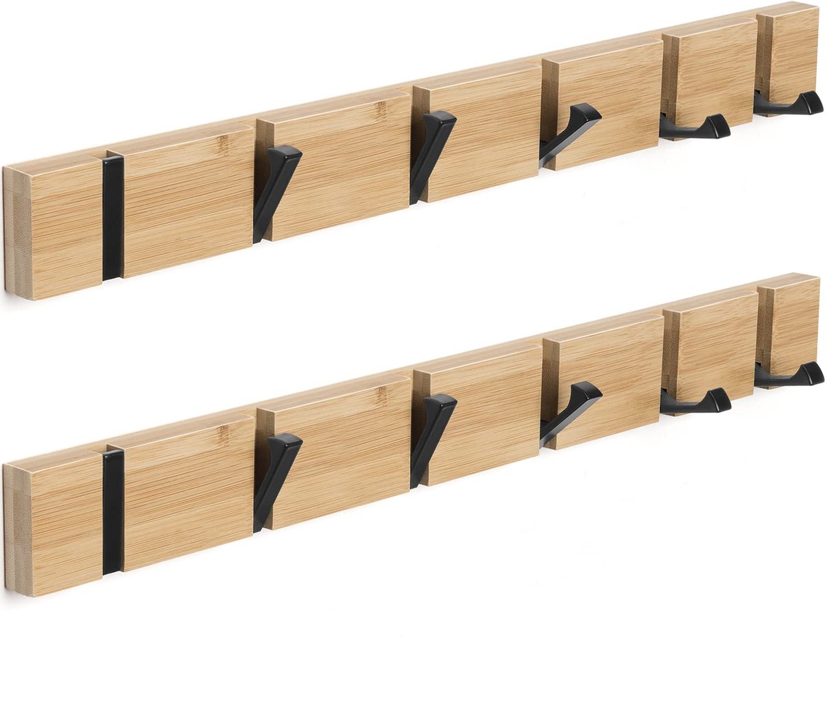 Famanu Kapstok met 2 jashaken aan de muur, inclusief 6 inklapbare haken voor jassen, mantels, hoeden, sjaals en handtassen Zwart