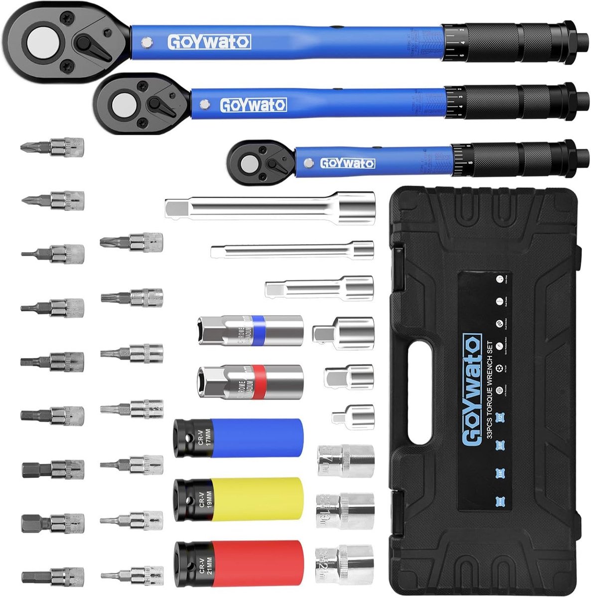 Torque Wrench Set 1/4 Inch 3/8 Inch 1/2 Inch 35-Piece Torque Wrench with Double Scale for Car, Bike, Truck - ShopVlot