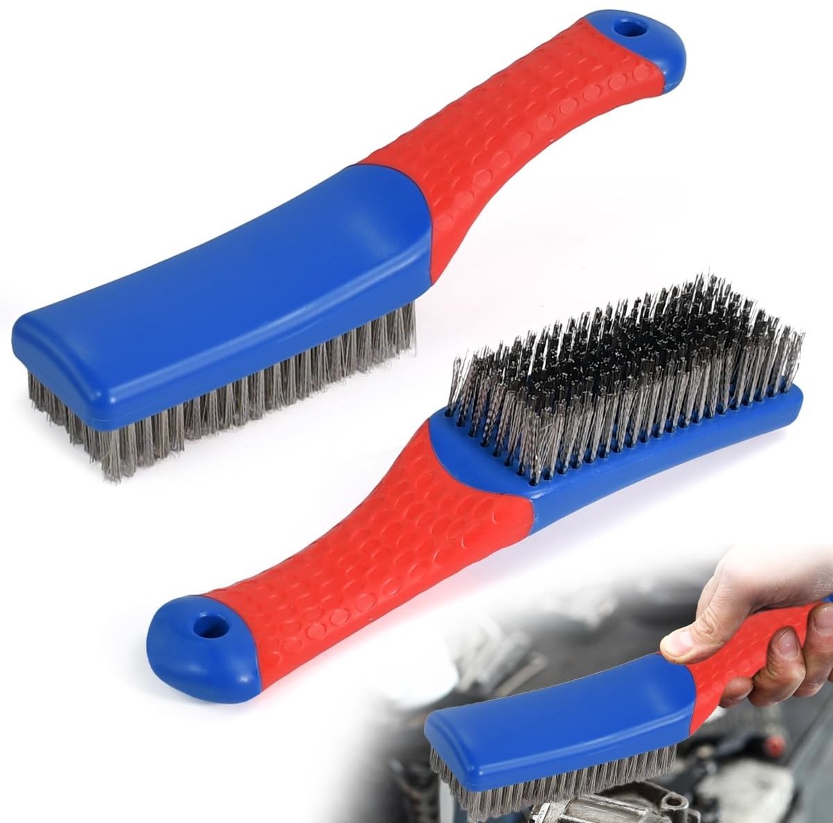 Draadborstel Set - Blauw en Rood - 165 mm - Roestvrijstalen Reinigingsborstels met Siliconen Handvat - Voor Diverse Toepassingen