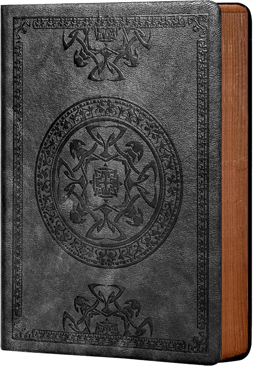 Daity Notitieboek-vintage leren dagboek van zacht leer met horizontale lijnen(280 pagina's-ligt plat)-146x105 mm-zwart