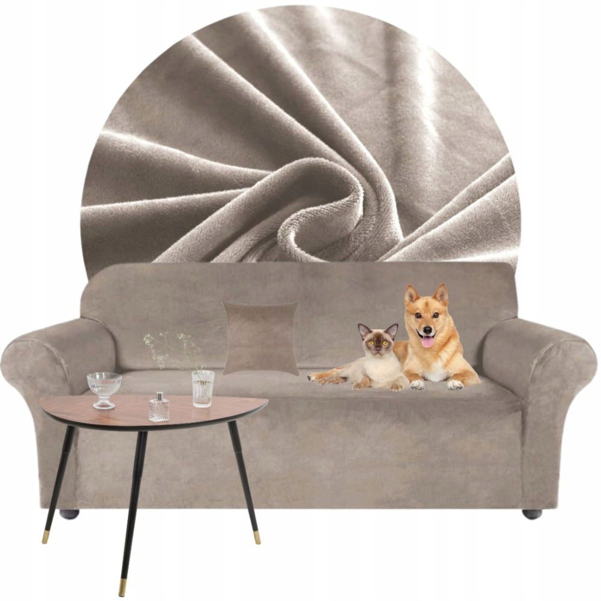 Bankschoenen van elastisch velours 190-230cm beige - OEKO-TEX