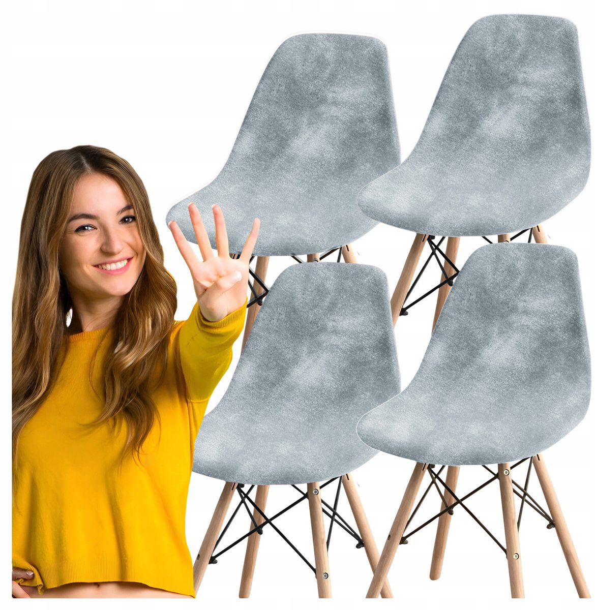 Set van 4x Premium Velours Stoelhoezen voor Scandinavische Stoelen