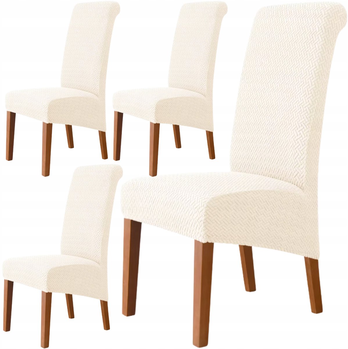 4x Stoelhoes XL Ecru Schuin Jacquard Dik Elastiek