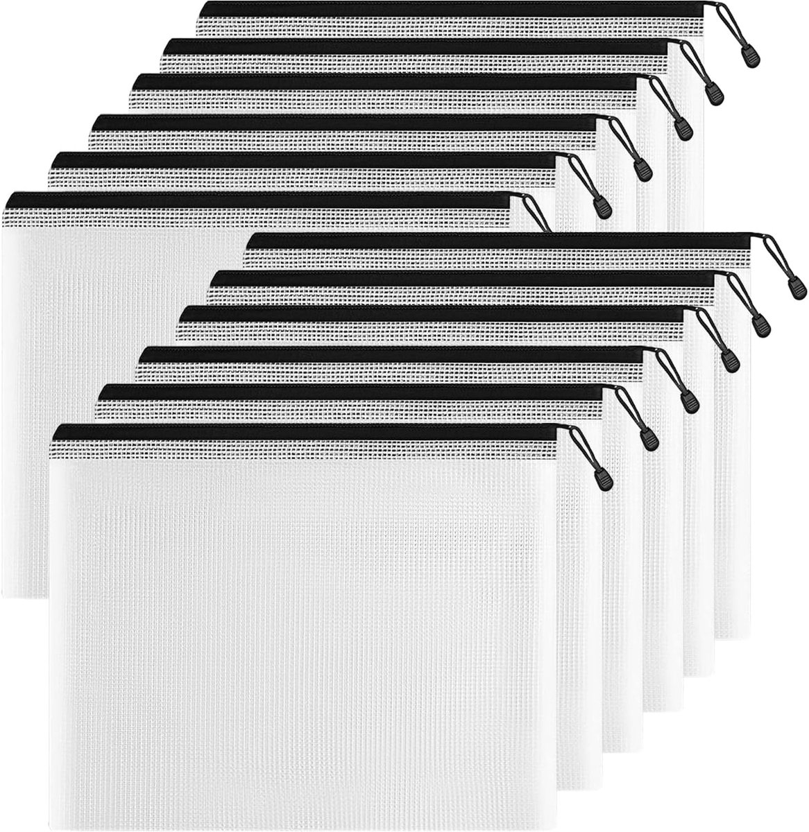 A5 Opbergtassen met Rits – Transparante PVC Documenthoezen – Documenttas voor Documenten, Schoolspullen, Cosmetica & Reisbenodigdheden – Zwart – 23,5 x 17 cm – 12 Stuks