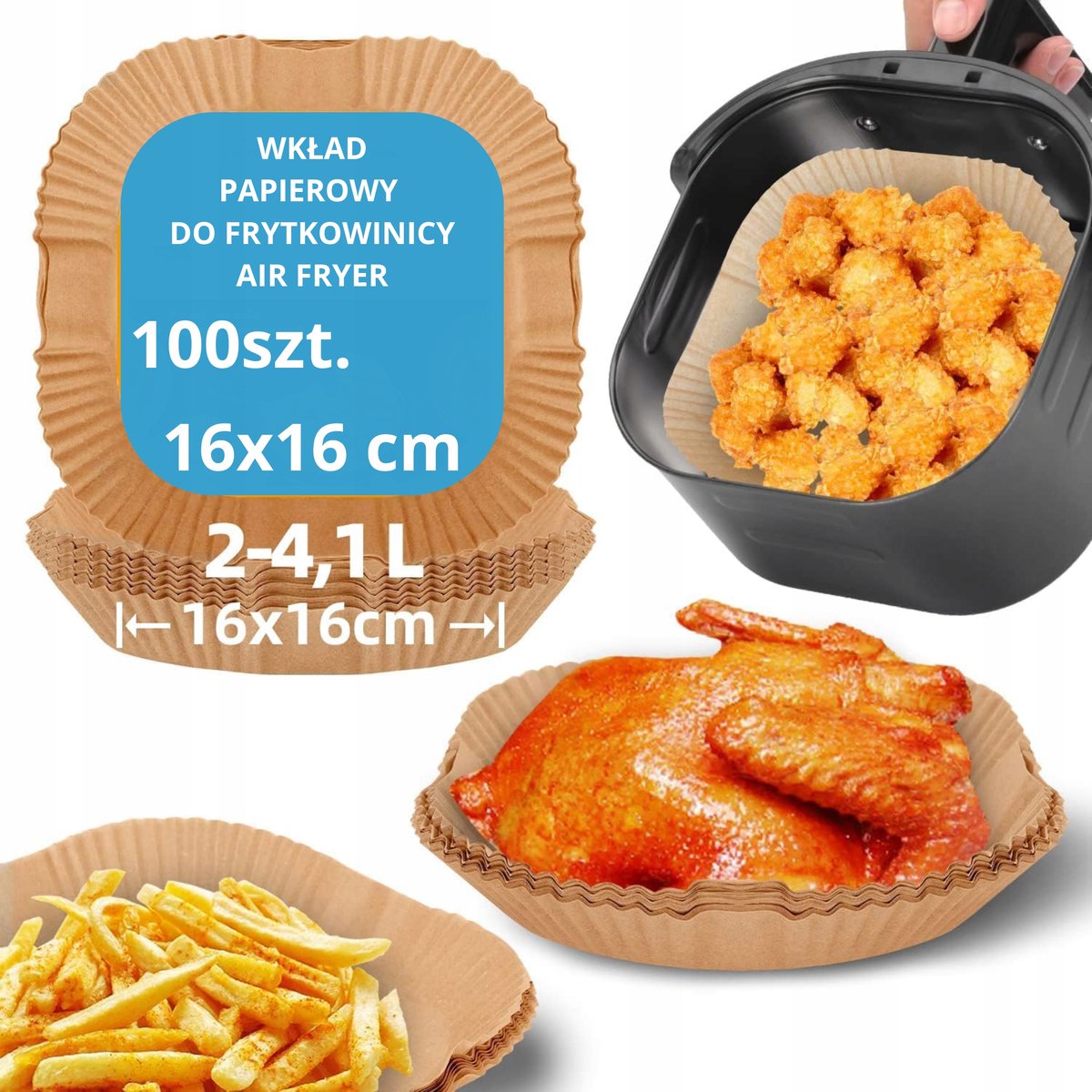 100x Airfryer Papier Vormen 16x16cm - Bakpapier voor Airfryer
