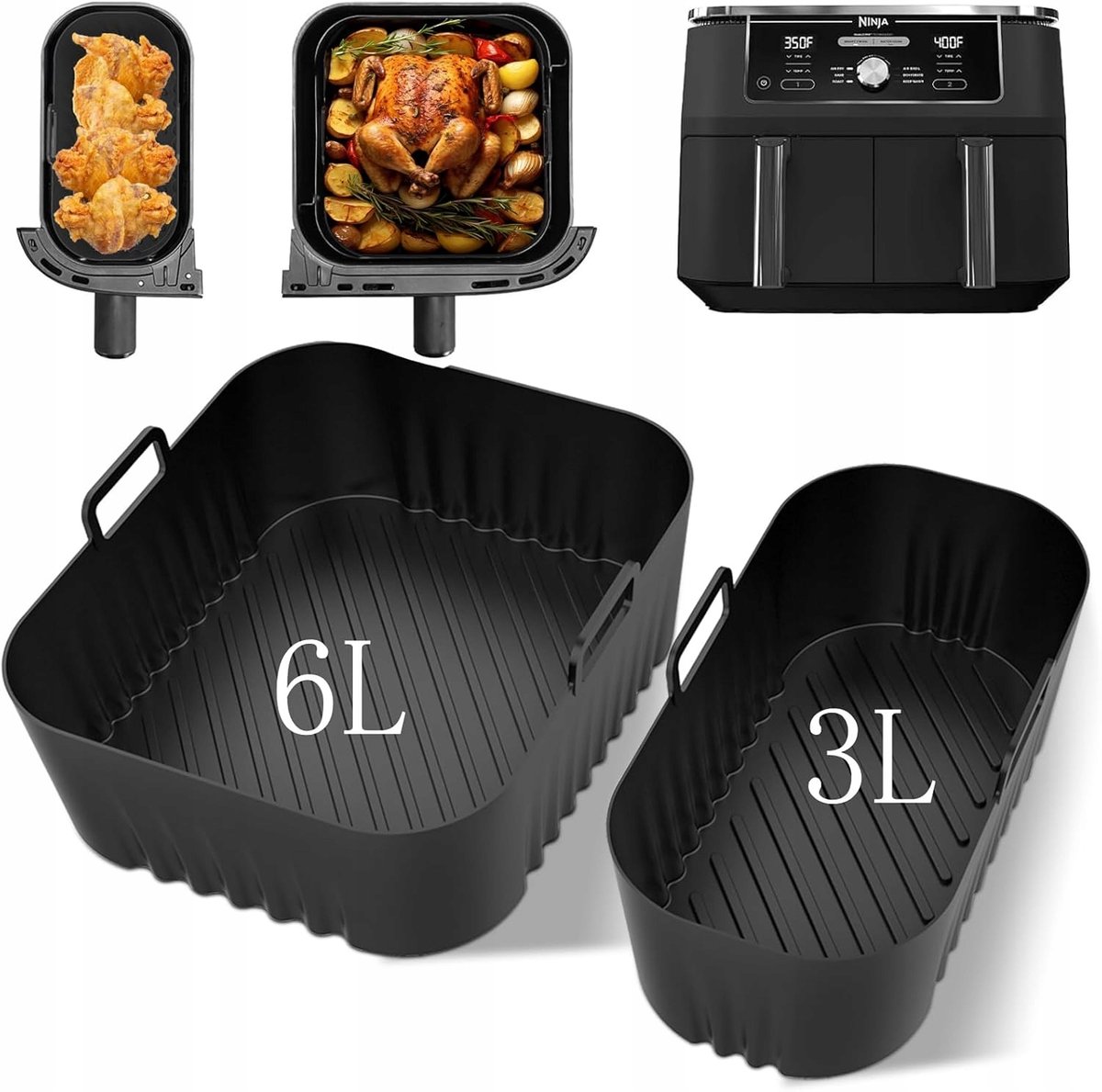 2x Siliconen Airfryer Bakvorm - 3L & 6L - Vaatwasmachinebestendig