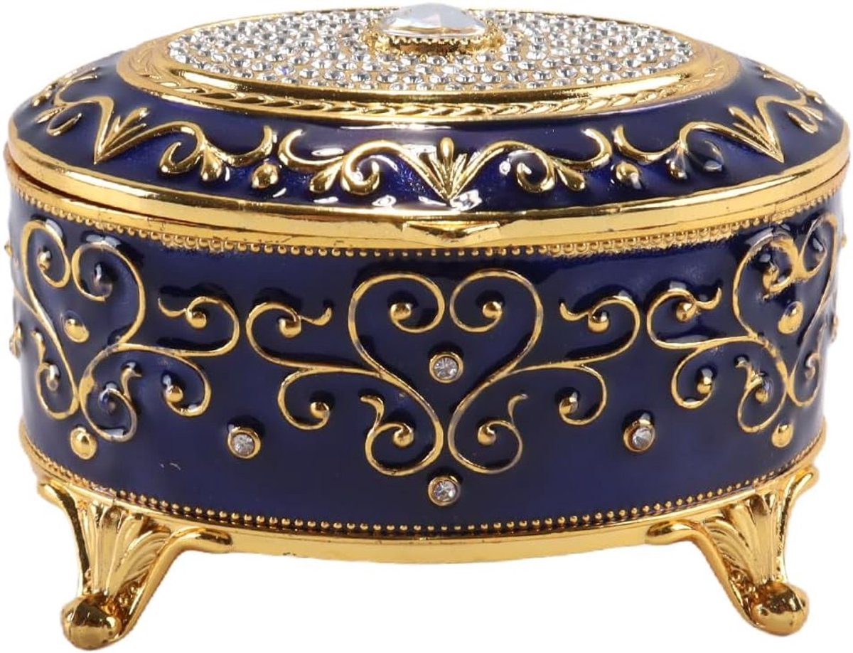 Sieradendoosje ovaal 6,7x9,7 cm - zinklegering donkerblauw - waterdicht en krasbestendig - ideaal voor sieraden - ShopVlot