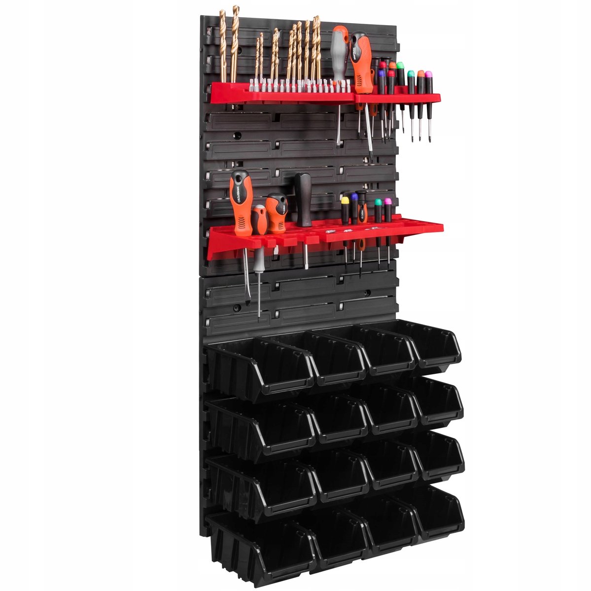 Gereedschapswand 39x78 cm met 16 bakken en houders